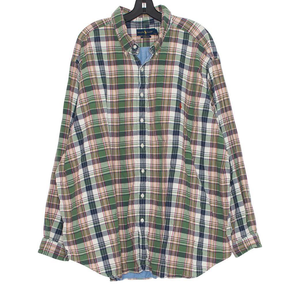 Ralph Lauren Button Up Shirt Classic Long Sleeve Plaid Lined Green Big Tall 4XB